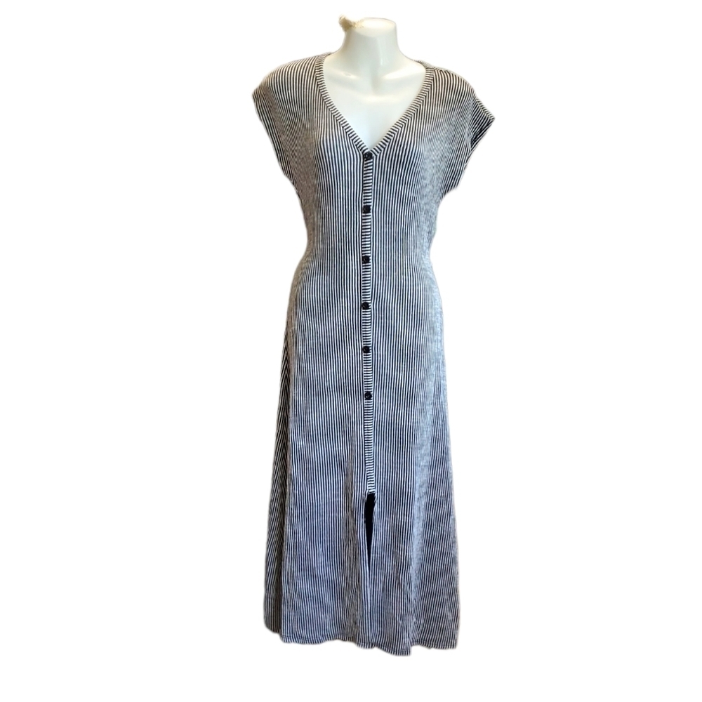 CAUTION TO THE WIND ribbed blue & white striped dress M - Picture 1 of 5